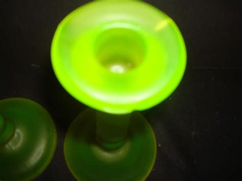 Tiffin Vaseline Uranium Glass Satin Yellow Candlestick Holders