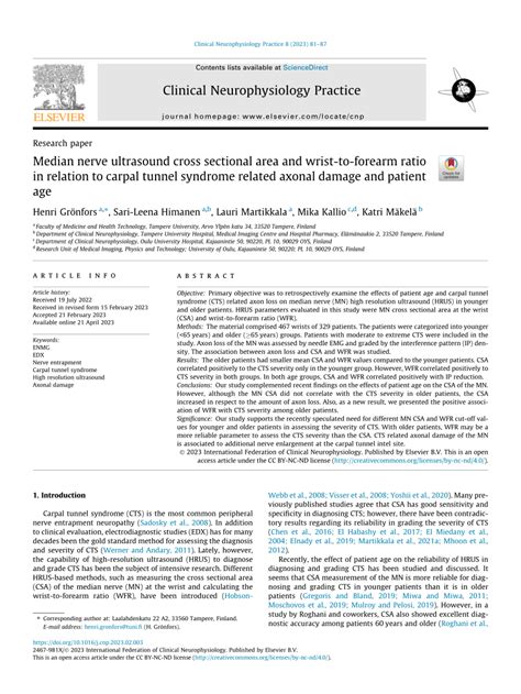 Pdf Median Nerve Ultrasound Cross Sectional Area And Wrist To Forearm Ratio In Relation To