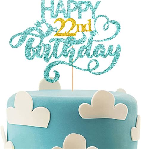 Sky Blue Glitter Happy 22nd Birthday Cake Topper Twenty