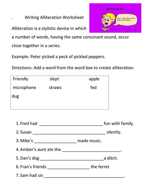 Free Activity Sheet With Alliteration