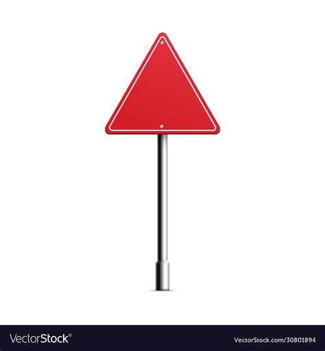 Realistic Red Triangle Road Sign On Metal Pole Vector Image