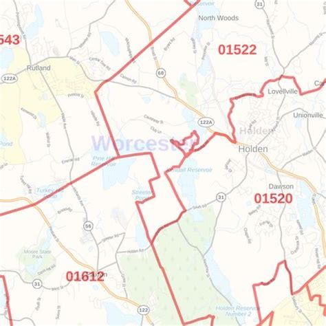 Worcester County Massachusetts Zip Codes Map