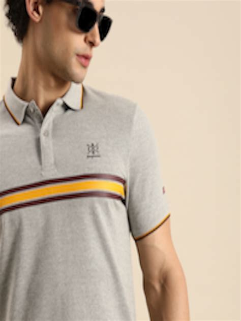 Buy Being Human Clothing Men Grey Melange Striped Polo Collar T Shirt