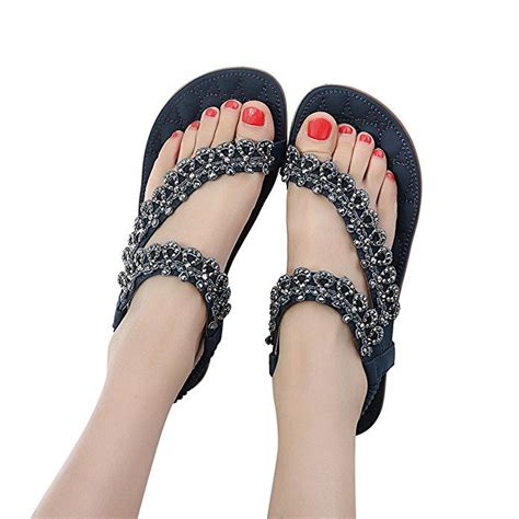 Womens Sandals Bohemia Adjustable Strap Summer Classic Beaded Flats