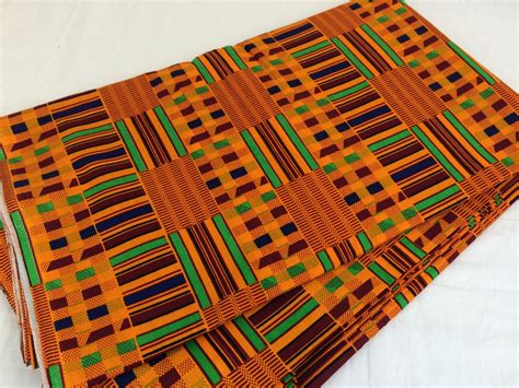 African Kente Print FabricOrange Red Green Navy Blue KENTE