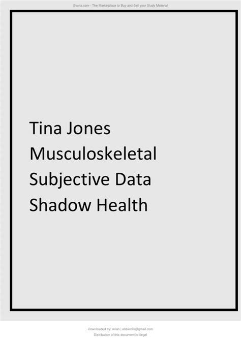 Tina Jones Musculoskeletal Subjective Data Shadow Health Pearson