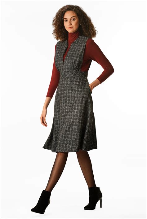 Shop Wool Blend Plaid Jumper Dress Eshakti