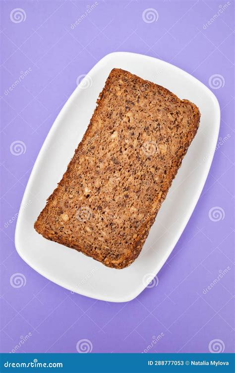 Slice Of Wholemeal Dark Bread With Seeds On Dish Stock Image Image Of Wood Slice 288777053