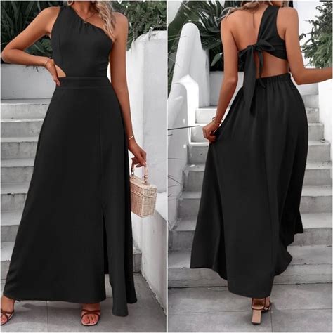 Dresses One Shoulder Open Back Slit Maxi Dress Poshmark