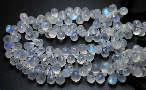 Natural Rainbow Moonstone Gemstone Micro Faceted Tear Drop Etsy