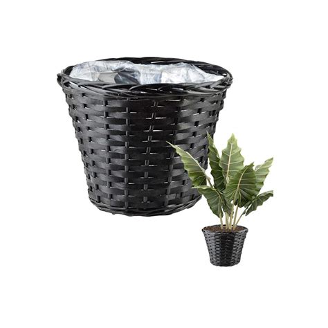 Cache pot À Fleurs En Osier Tressé Panier Bohème Noir 30x25 Cm à Prix