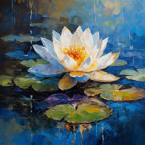 White Lotus Flower Oil Painting Print on Wood Panel - Etsy