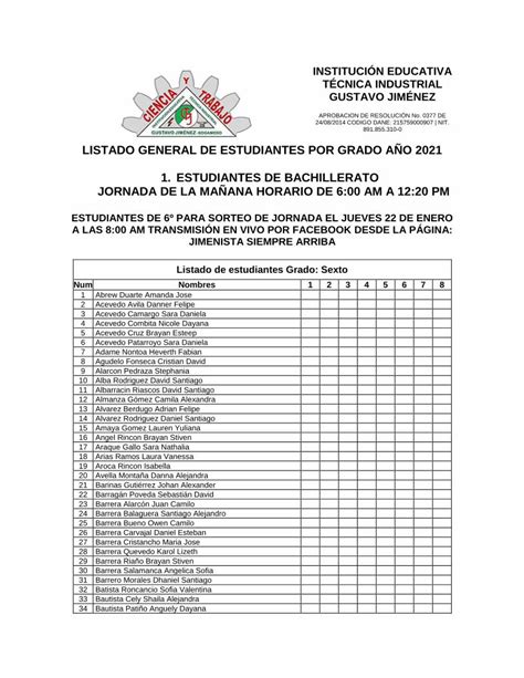 PDF LISTADO GENERAL DE ESTUDIANTES POR GRADO AÑO INSTITUCIÓN