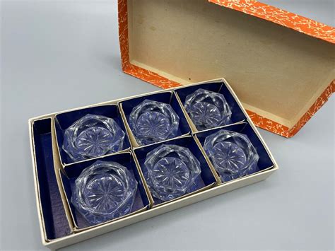 6 Vintage Bohemia Crystal Glass Salt Cellars Open Salts Salt Dips In Original Box 1930s Bohemian