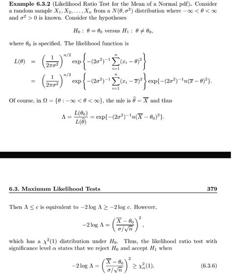 SOLVED Example 6 3 2 Likelihood Ratio Test For The Mean Of A Normal