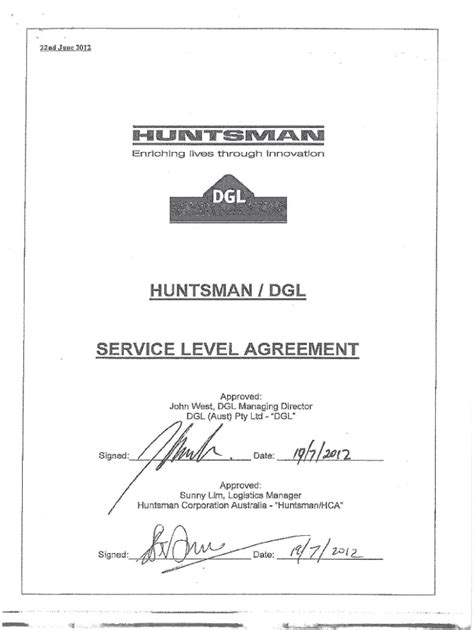 Fillable Online Huntsman Dgl Service Level Agreement Fax Email Print