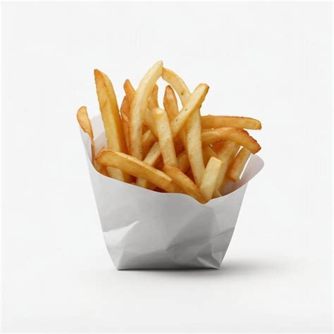 A Red Container Of French Fries With White Background Premium AI