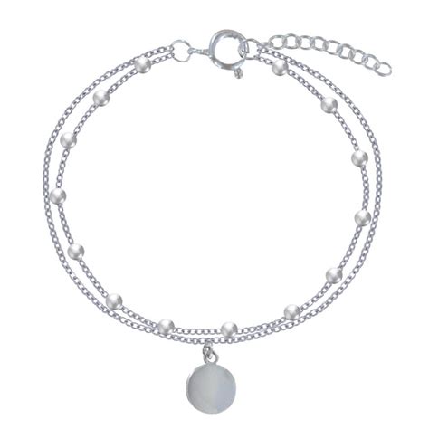 Bracelet Argent Billes Double Chaines Et M Daille Ronde Les Poulettes