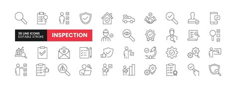 Set of 36 Inspection line icons set. Inspection outline icons with ...