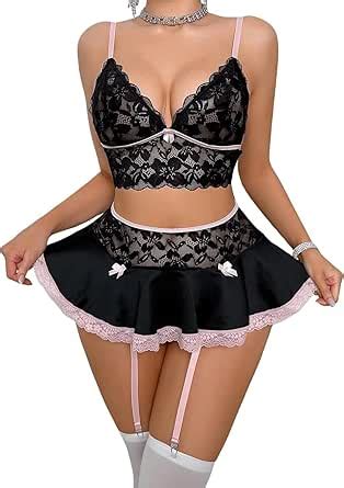 Falainetee Women S Lace Bow Lingeries Exotic Set Floral Underwire Babydoll Lingerie Set Amazon
