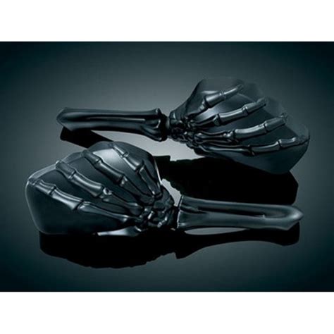 Kuryakyn 1758 Skeleton Hand Mirrors With Black Stems And Black Heads