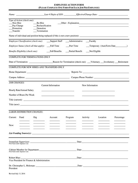 Fillable Online Centenary Employee Action Form Eaf Fax Email Print