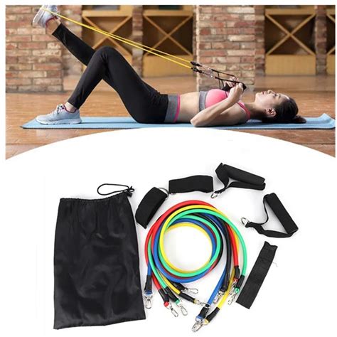 11pcs 100lb Exercise Yoga Tube Pull Rope Latex Resistance Bands Set