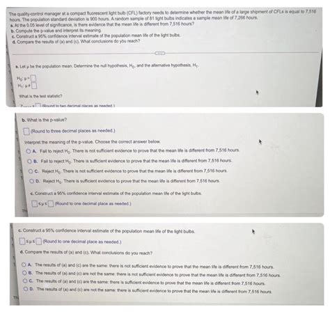 Solved The Quality Control Manager At A Compact Fluorescent Chegg