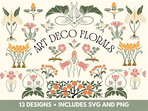 Art Deco Floral Ornament Svg Pack Art Deco Svg Vintage Floral Svg