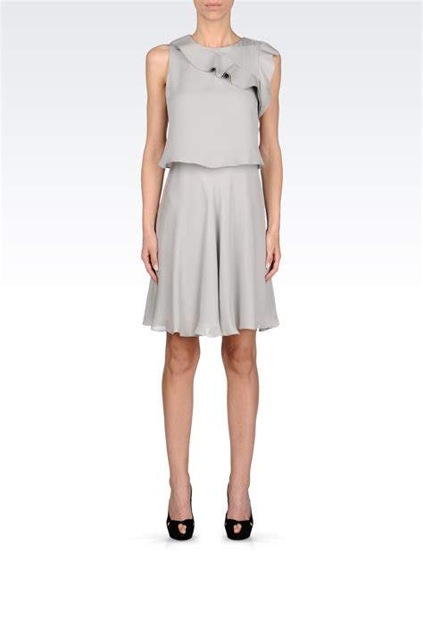 Emporio Armani Runway Dress In Silk With Ruffle In Gray Grey Lyst