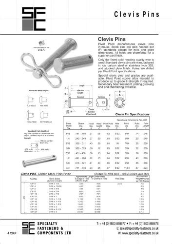 Clevis Pins Specialty And Fasteners Components Pdf Catalogs