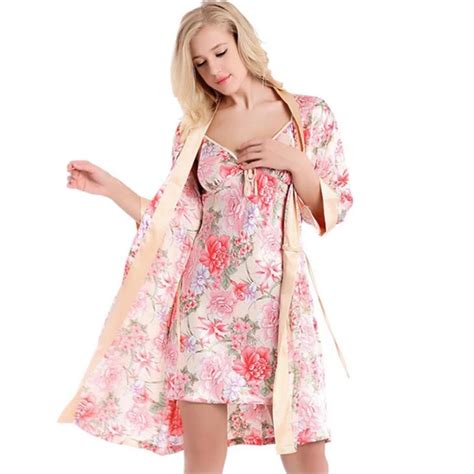 Women Silk Robe Nightgown Set Sexy Silk Peignoir Set Satin Silk Pajamas