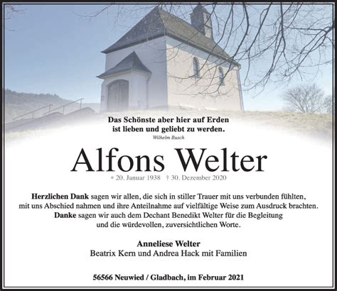 Traueranzeigen Von Alfons Welter Rz Trauer De