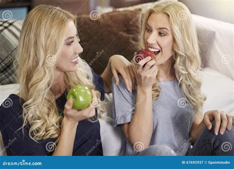 Blonde Twins At Home Stock Image Image Of Casual Leaning 67692937