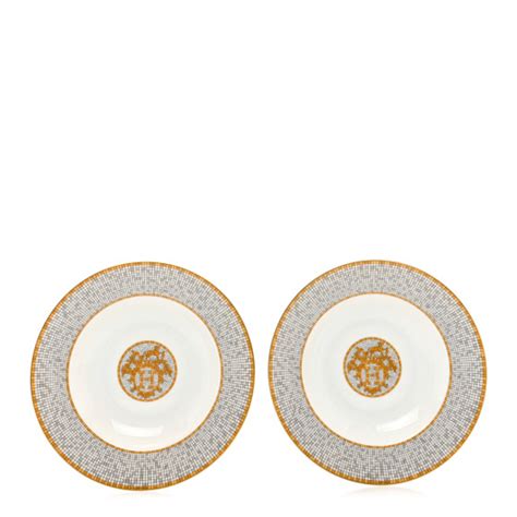 HERMES Porcelain Mosaique Au 24 Platine Soup Plate Set Of 2 1245547