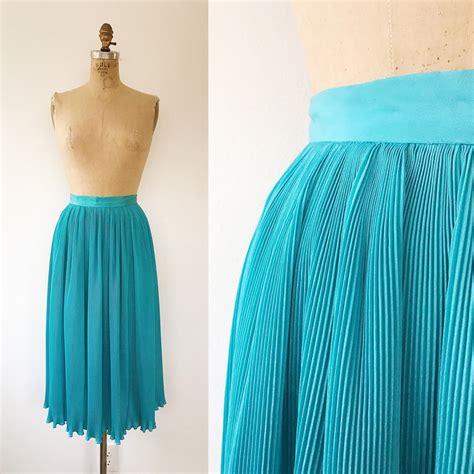 Sale Turquoise Skirt 80s Vintage Skirt Accordion Pleated Skirt