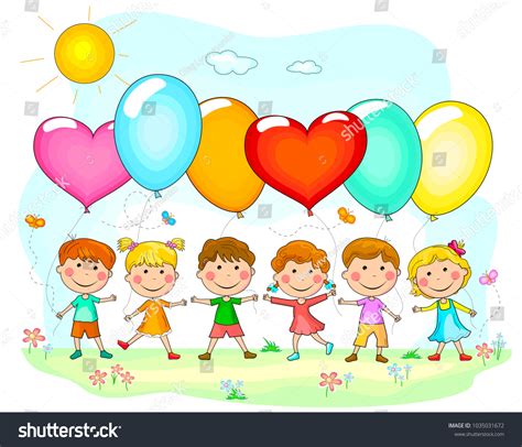 Group Children Balloons Cartoon Kids Balloons Stock Vector (Royalty ...