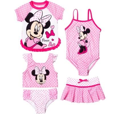 Mickey Mouse Friends Minnie Mouse Girls One Piece Bathing Suit Bikini Top Rash Guard Modest