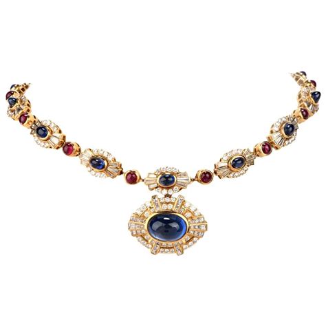 Cabochon Sapphire Emerald Ruby Diamond Gold Pendant Necklace At Stdibs