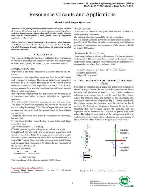 Resonance Circuits and Applications