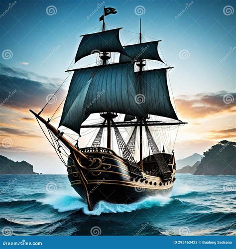 Ancient Pirate Ship On Transparent Background Stock Illustration