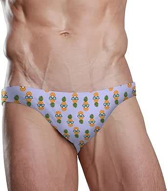 Dallonan Men Swim Brief Bikini Beach Bikini For Men Swim Underwear Pineapple Cool Glasses Art