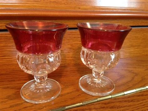 Vtg Tiffin Kings Crown Ruby Red Flash Thumbprint Indiana Flared Set Of 2 Wine Gl Ebay