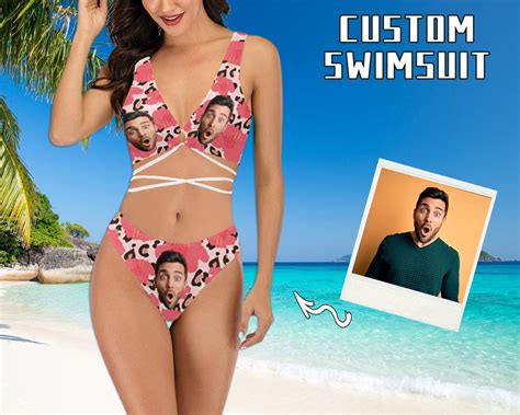 Custom Face Bikini Personalized Photo Lacing Sexy Bathing Suit Customize Beach Vacation Bikini