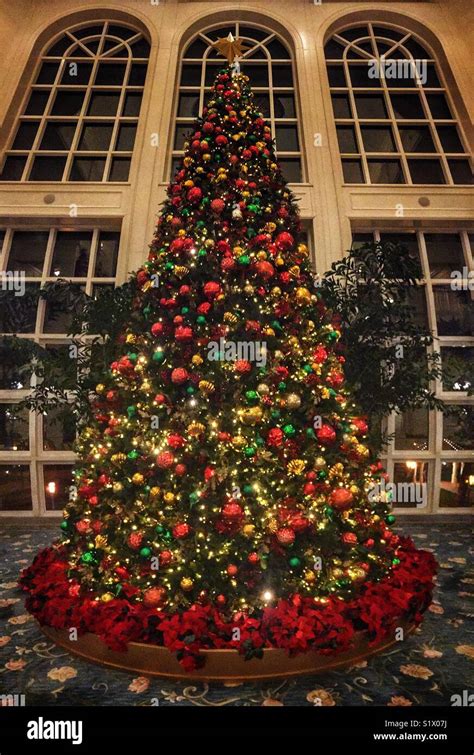 Christmas tree at Hong Kong Disneyland Hotel, December 2017 Stock Photo ...