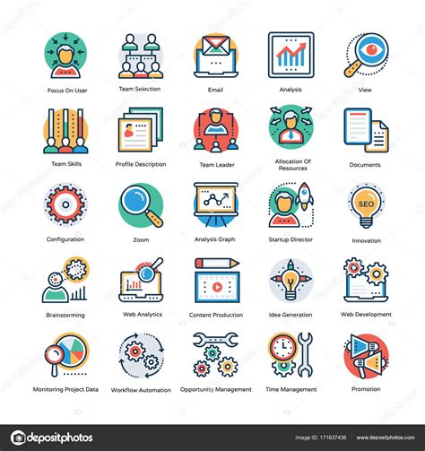 Project Management Icons Flat Icons Stock Vector By Prosymbols 171637436