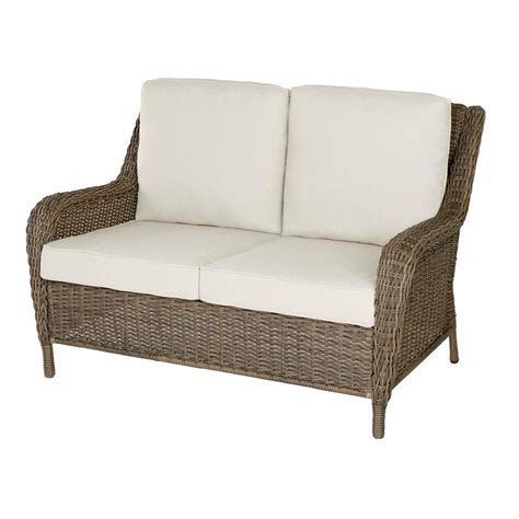 Hampton Bay Cambridge Gray Wicker Outdoor Patio Loveseat with Bare ...