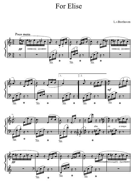 Fur Elise Piano Sheet Music