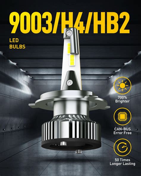 Auxito H4 9003 Hb2 Led Bulbs， 700 Brighter 6500k White Hilo Beam Light Bulb， Canbus Plug And