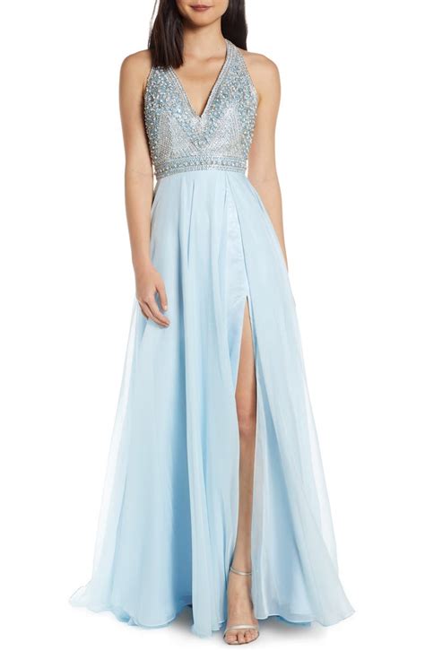 Mac Duggal Beaded Halter Prom Dress With Slit Hem Nordstrom